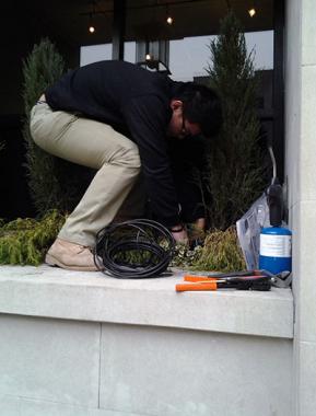 Installing drip irrigation in Burien, WA office planter box